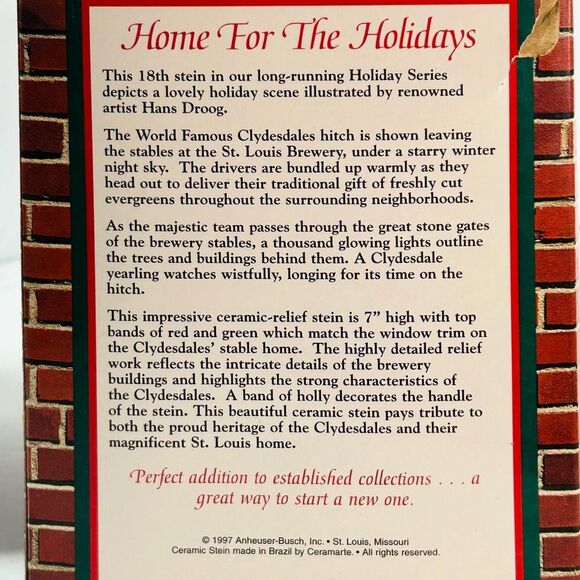 Budweiser Clydesdale stein 1997 Holiday Mug New in box - Picture 5 of 5